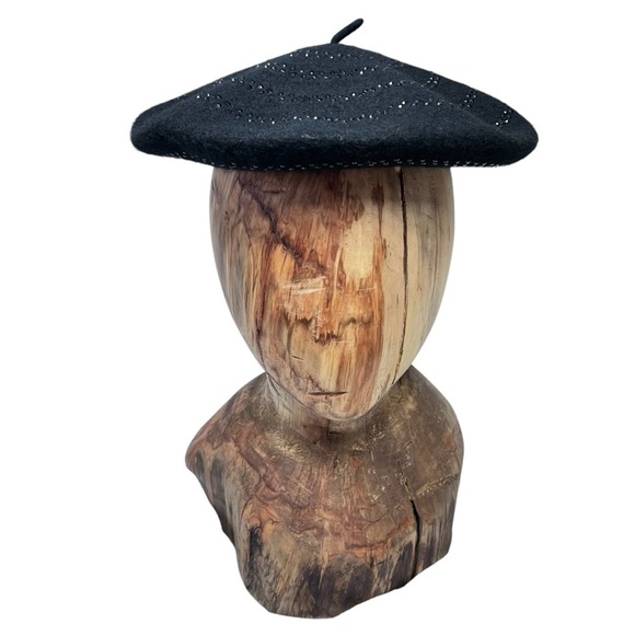 NWT HATSCUTE French Black Wool Beret Hat Black Embellishments One Size - Picture 3 of 12